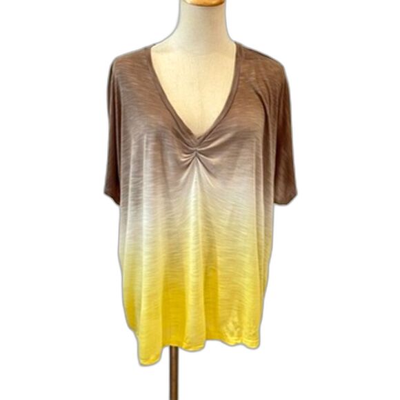 Young Fabulous & Broke Medium Ombre Tie Dye T-Shirt V-Neck Yellow Brown YFB - Picture 1 of 7